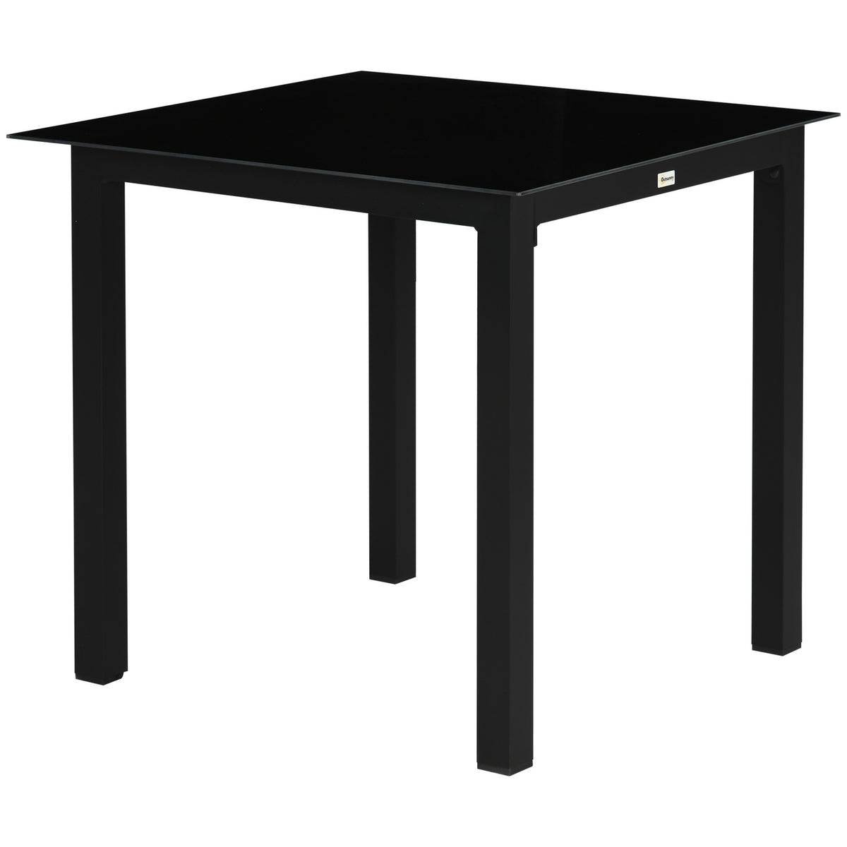 Square Garden Table 4 People Patio Table Tempered Glass Top Aluminum Black 80X80X74Cm