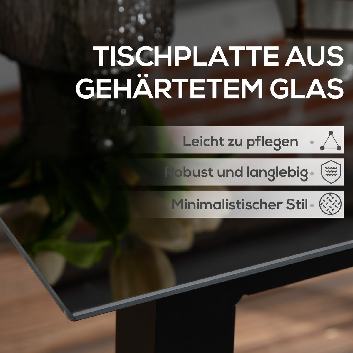 Square Garden Table 4 People Patio Table Tempered Glass Top Aluminum Black 80X80X74Cm