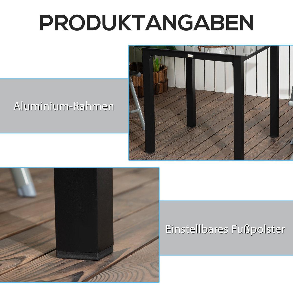 Square Garden Table 4 People Patio Table Tempered Glass Top Aluminum Black 80X80X74Cm