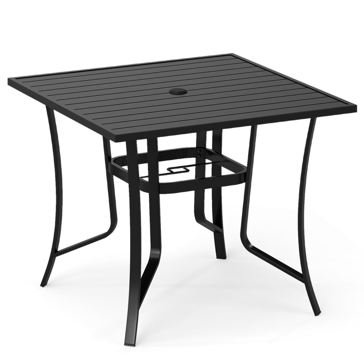 Square Metal Patio Table with Umbrella Hole, Black, 91cm