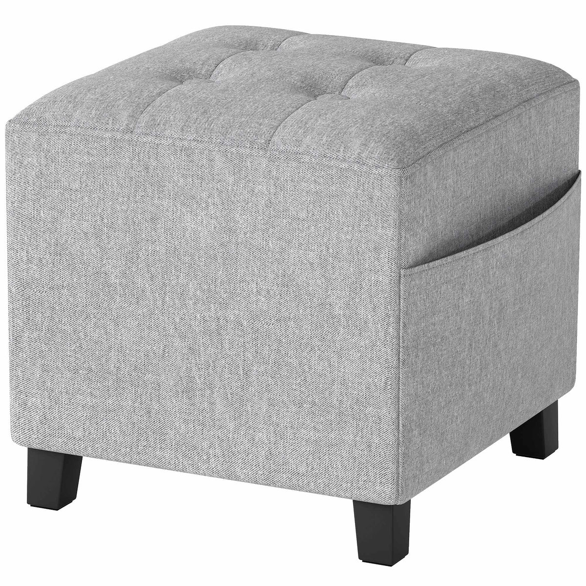 Square Ottoman Footstool With Side Pocket, Light Grey