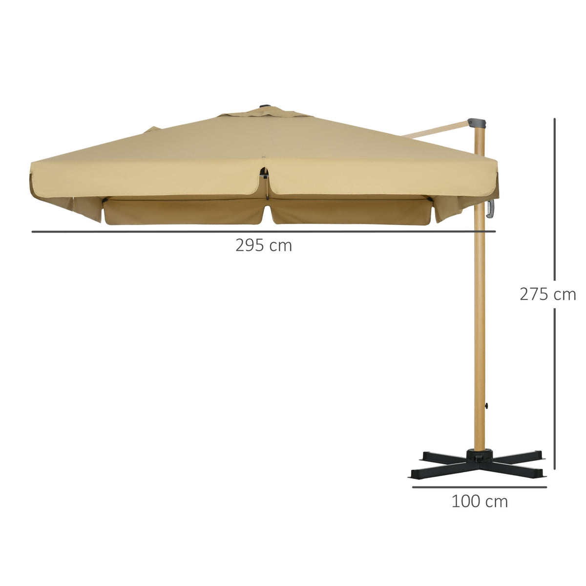 Square Parasol, Height-Adjustable Cantilever Umbrella, 295 X 295 Cm With Rotating Umbrella Stand, Garden Umbrella With Adjustable Tilt, Khaki