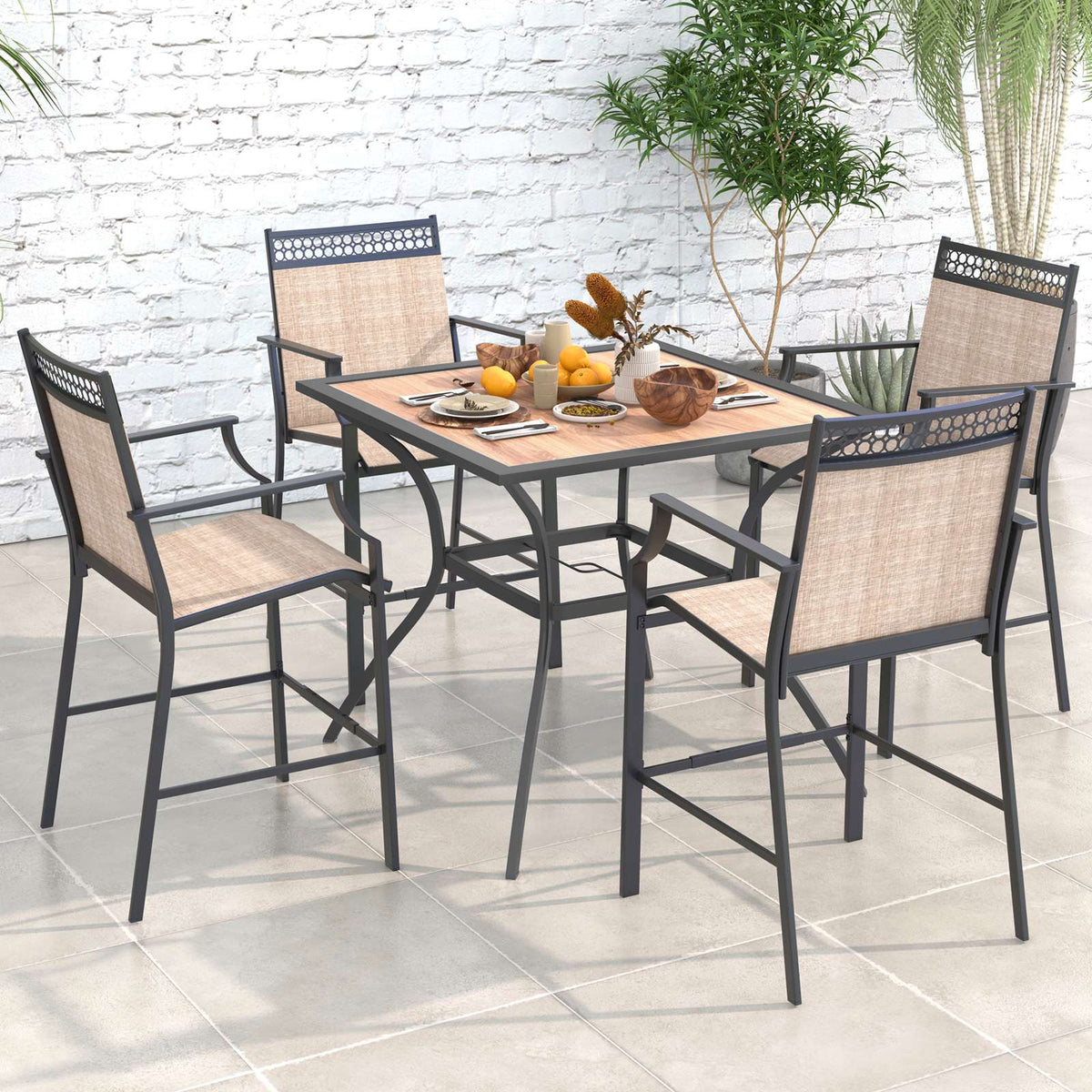Square Patio Dining Table, Brown & Black, Metal Frame