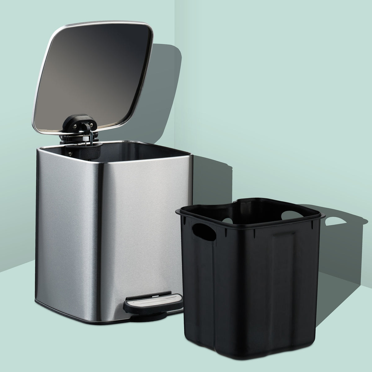 Square Pedal Bin 6L with Liners – Soft-Close, Hands-Free
