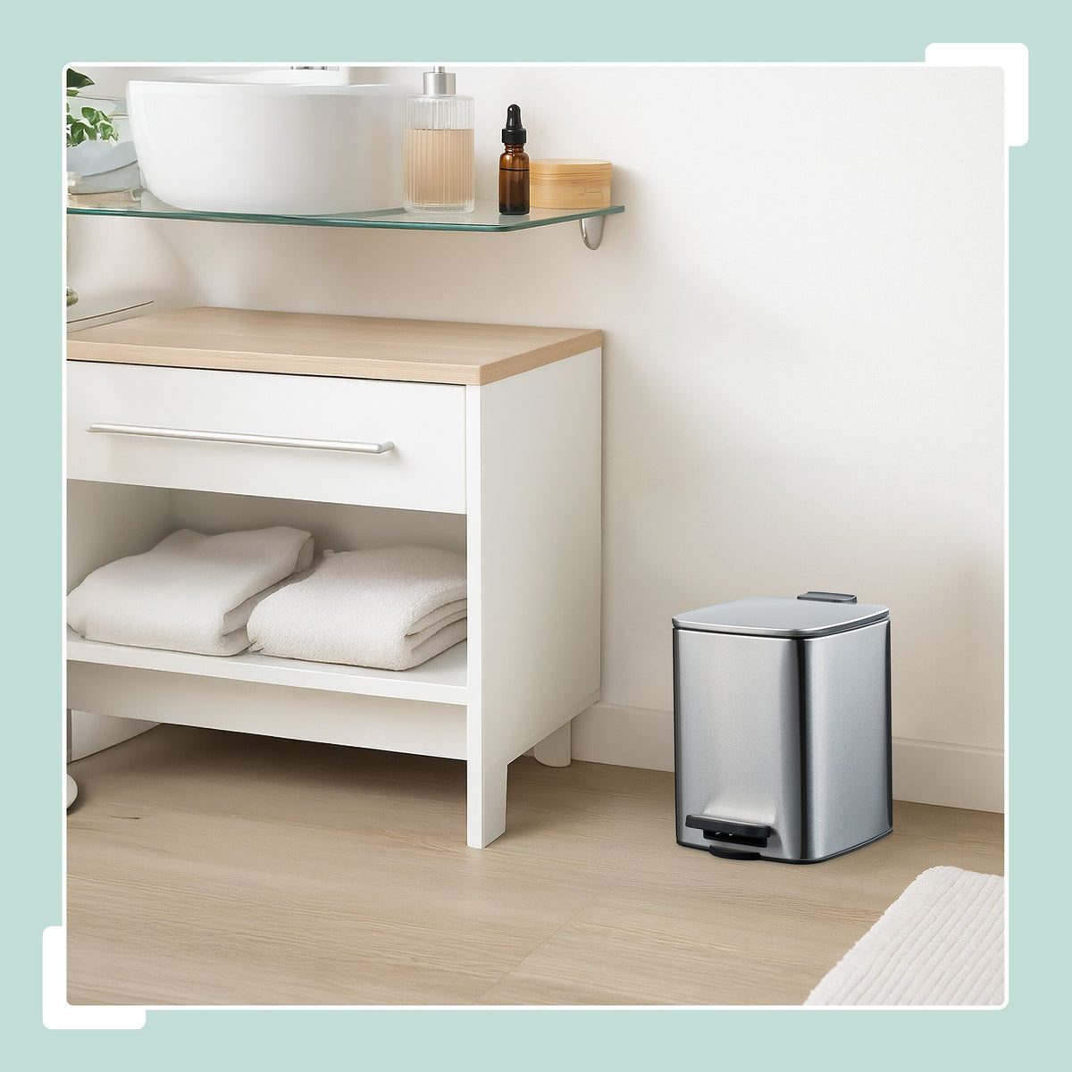 Square Pedal Bin 6L with Liners – Soft-Close, Hands-Free