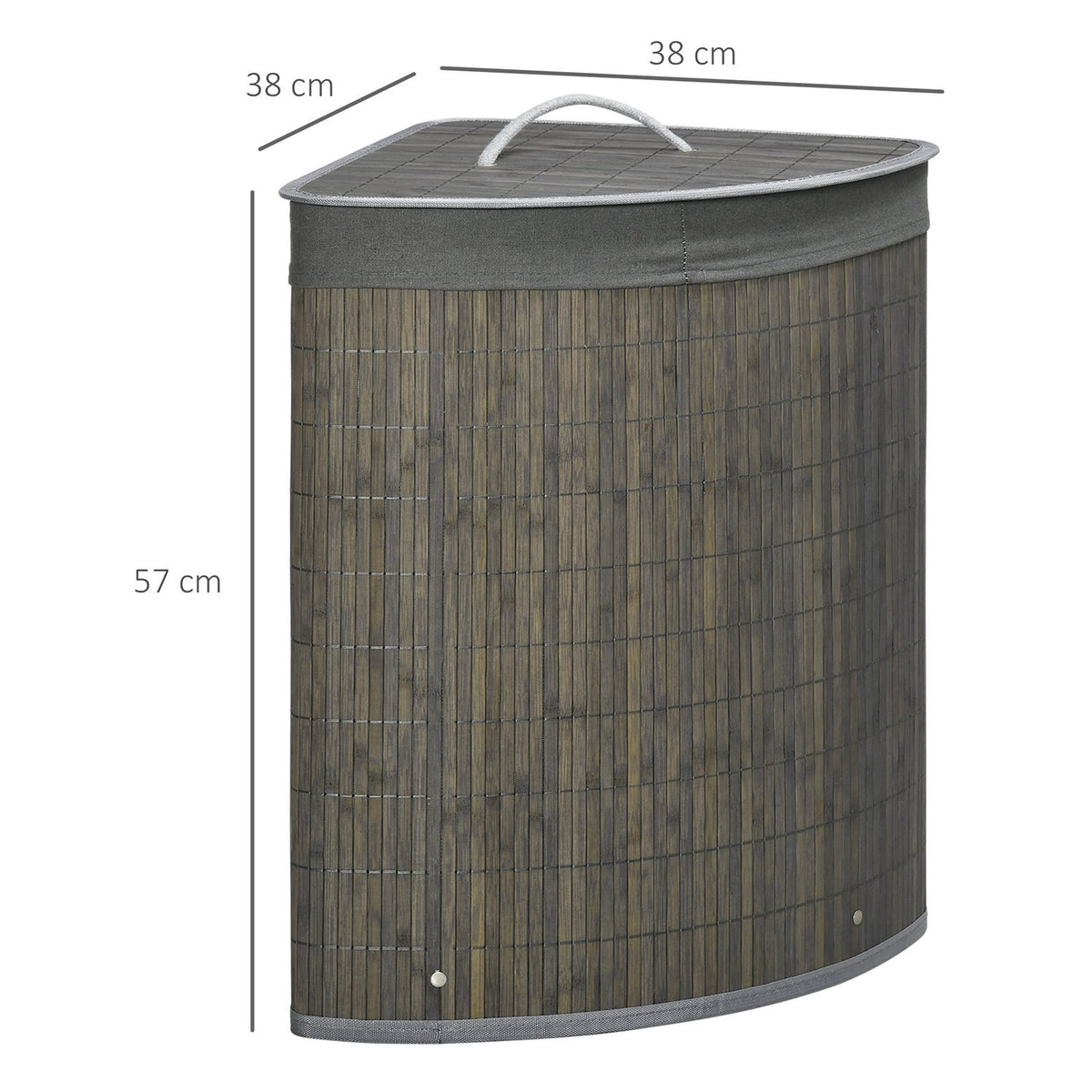 Square bamboo laundry basket 55L with lid and removable bag 38 x 38 x 57 cm Gray