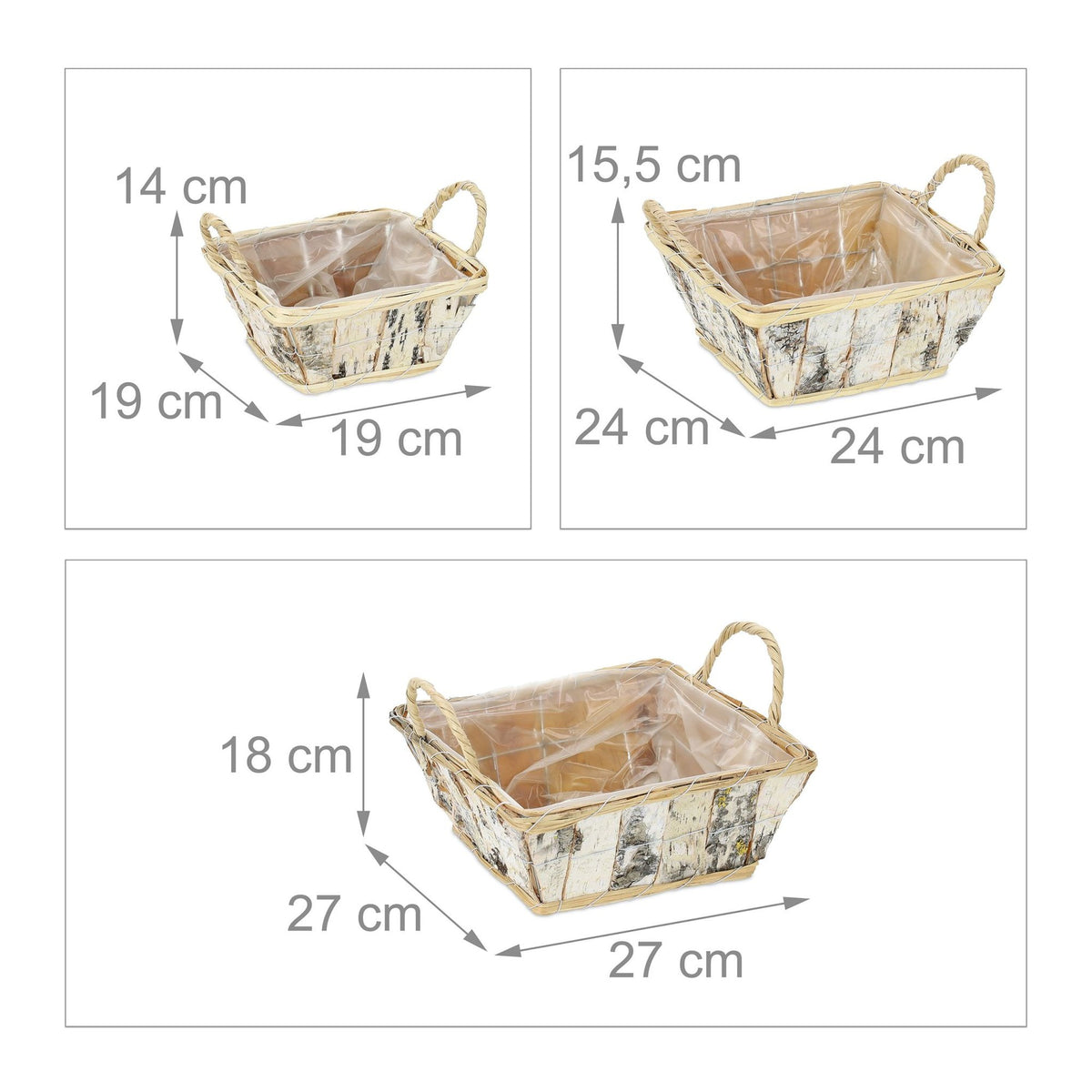 Square flowerpot Birch Set of 3