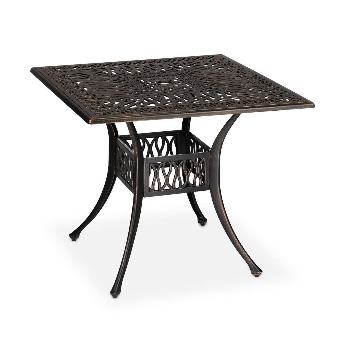 Square garden table with umbrella hole