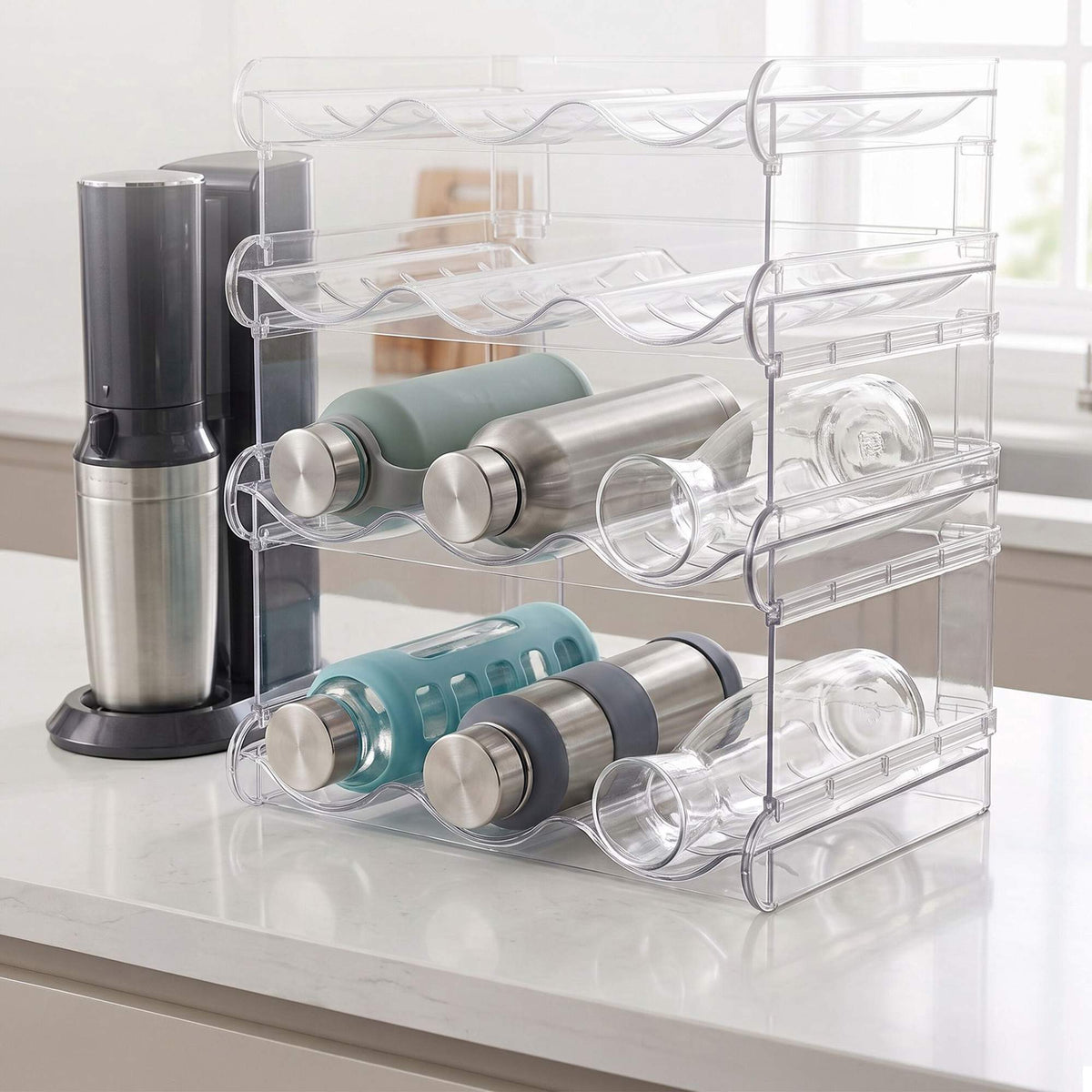 Stackable 12-Bottle Rack, 4 Tiers, Transparent Plastic