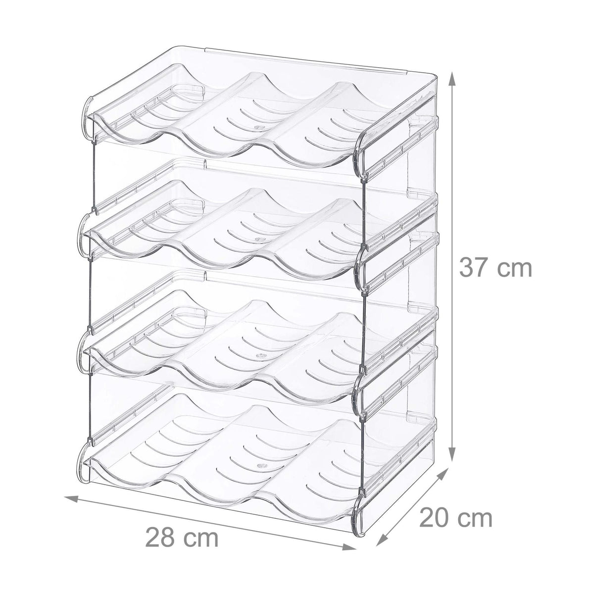 Stackable 12-Bottle Rack, 4 Tiers, Transparent Plastic