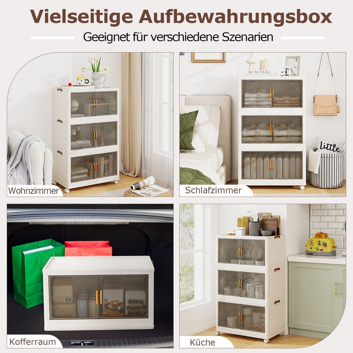 Stackable 213L Storage Boxes with Wheels & Doors