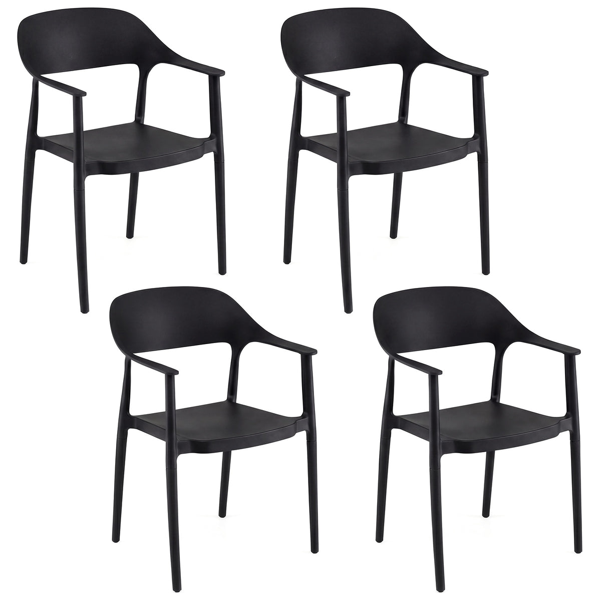 Stackable Black Dining Chairs Set of 4, 150kg Capacity
