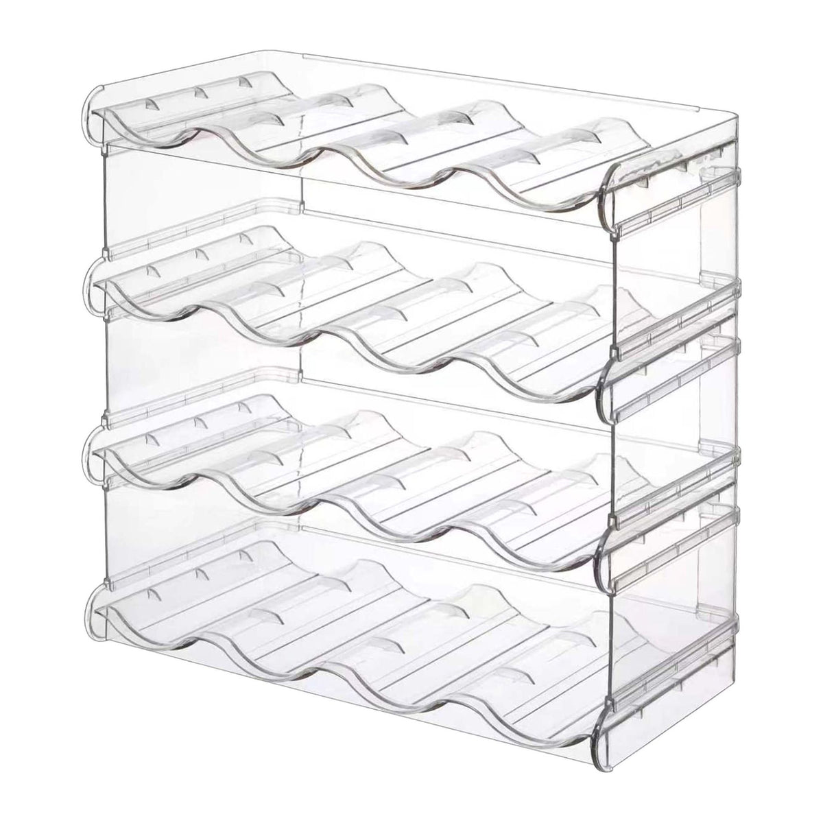 Stackable Bottle Rack – 16 Bottles, 4 Tiers, Transparent