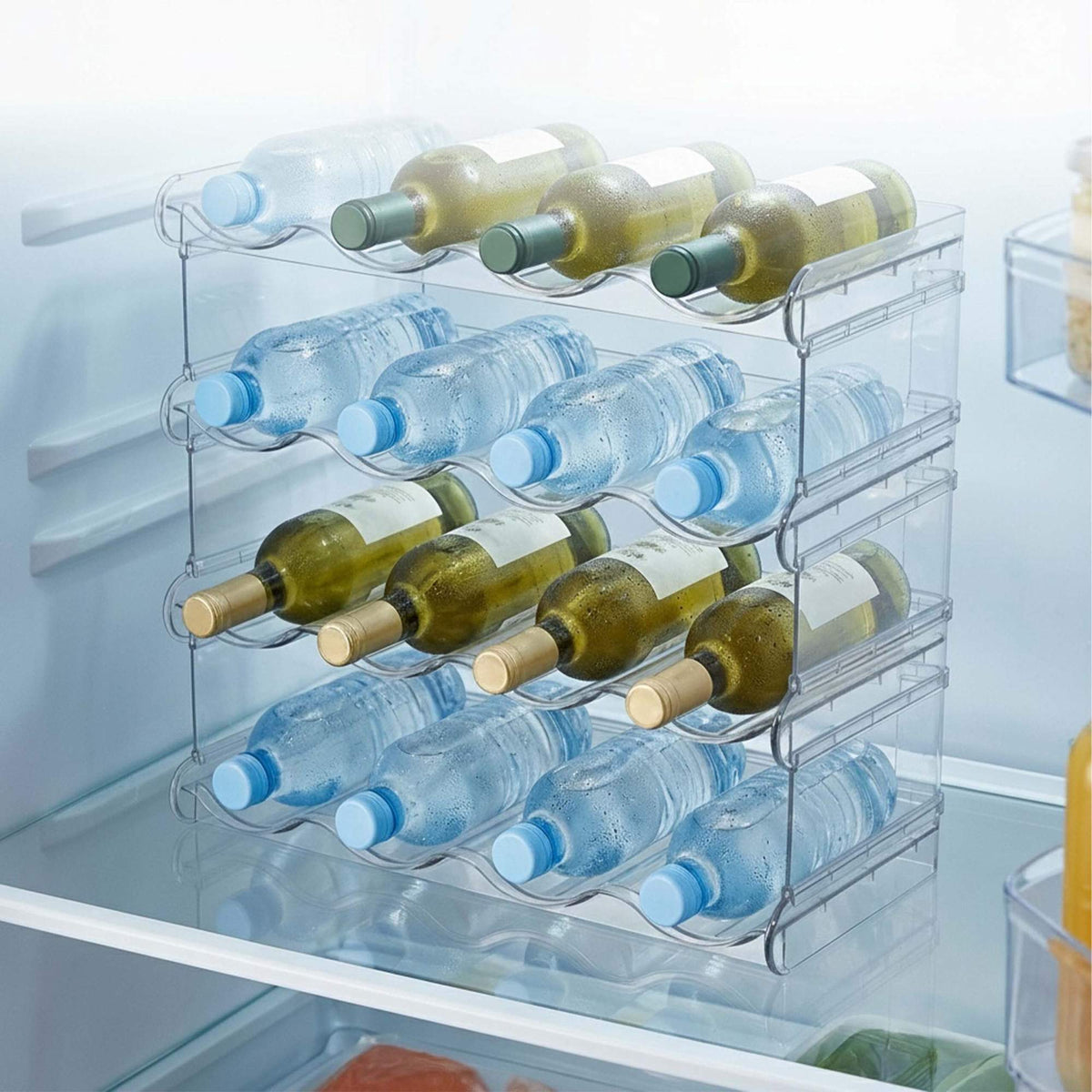 Stackable Bottle Rack – 16 Bottles, 4 Tiers, Transparent