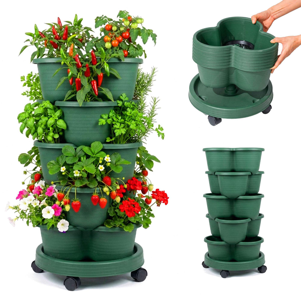 Stackable Indoor Garden Tower, 5-Tier, 15 Pots, Drainage
