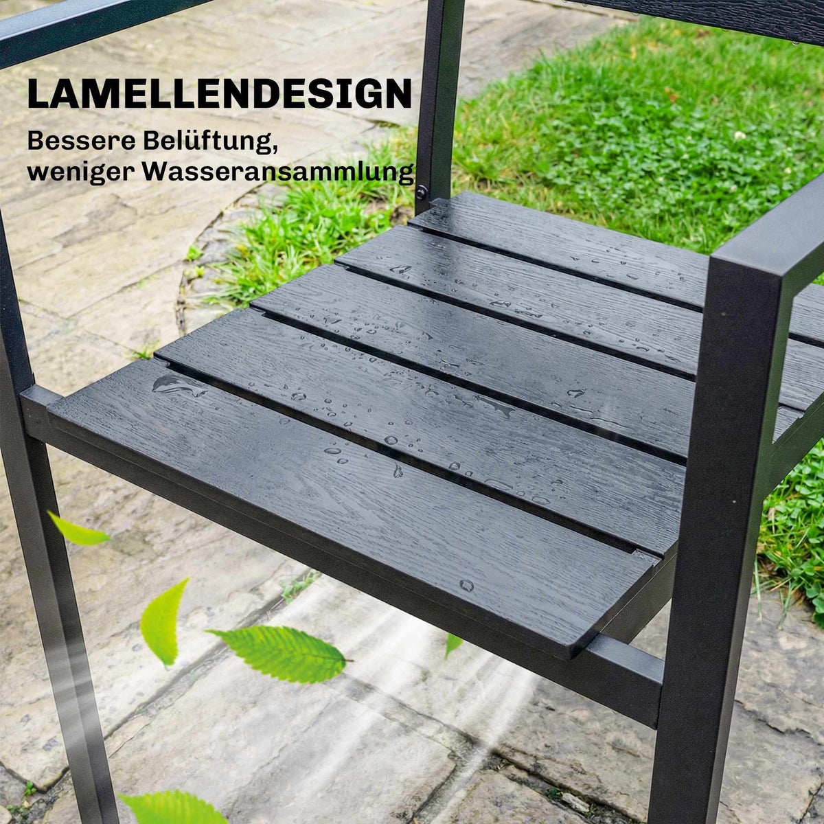 Stackable Outdoor Chairs, Set of 4, Black, HDPE, 52x51x90 cm