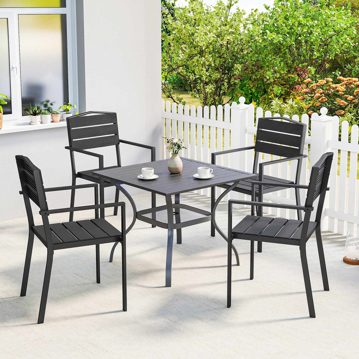 Stackable Outdoor Chairs, Set of 4, Black, HDPE, 52x51x90 cm