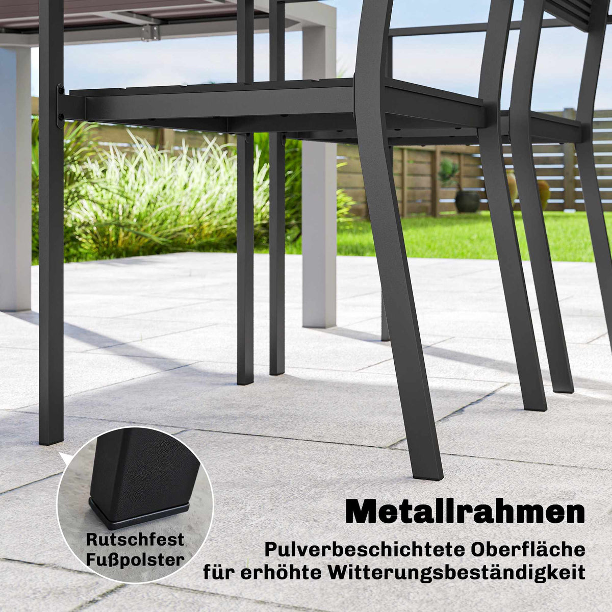 Stackable Outdoor Chairs, Set of 4, Black, HDPE, 52x51x90 cm
