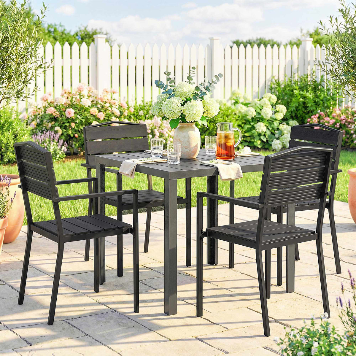 Stackable Outdoor Chairs, Set of 4, Black, HDPE, 52x51x90 cm