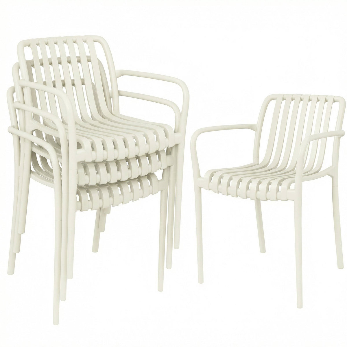 Stackable Outdoor Chairs, Set of 4, Cream White, Ergonomic Design