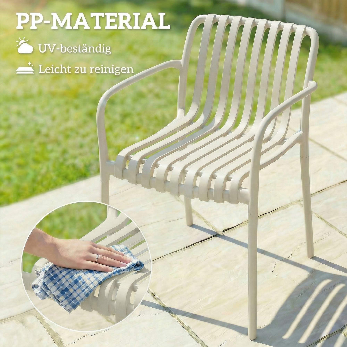 Stackable Outdoor Chairs, Set of 4, Cream White, Ergonomic Design