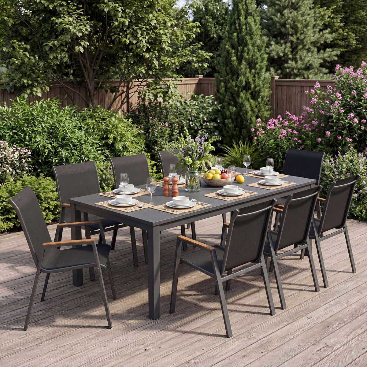 Stackable Outdoor Garden Chairs Set of 4, Metal Frame