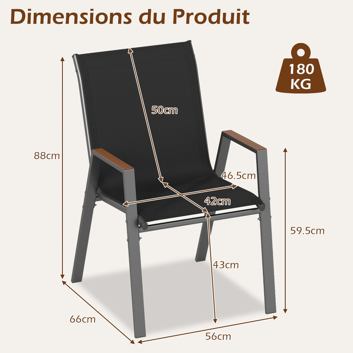 Stackable Outdoor Garden Chairs Set of 4, Metal Frame