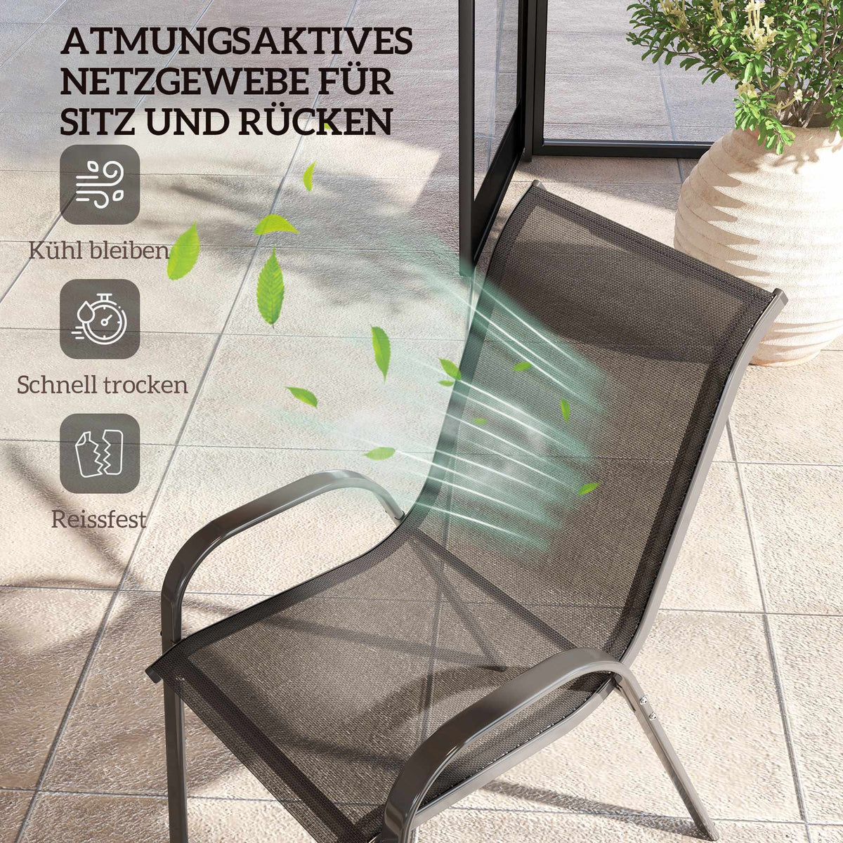 Stackable Outdoor Garden Chairs Set of 4, Steel, Black