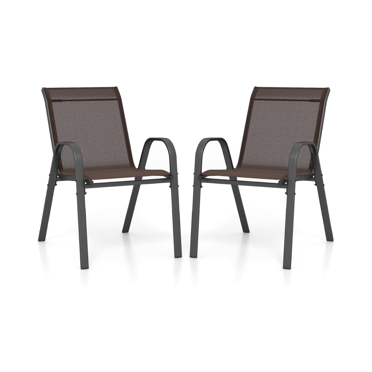 Stackable Patio Chairs Set, Textilene & Metal, Brown