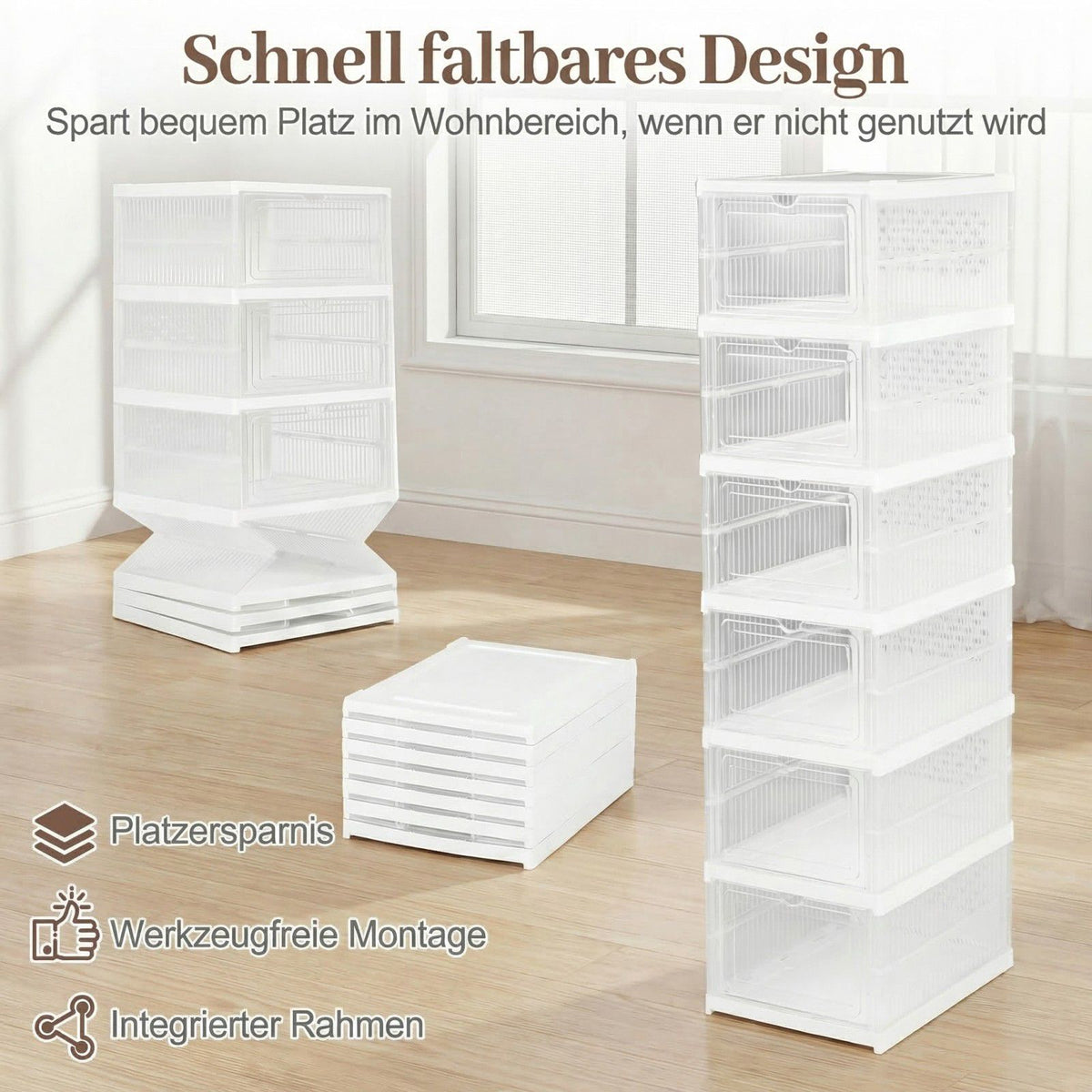 Stackable Shoe Boxes with Flip Door, 12-Pair Organizer Set
