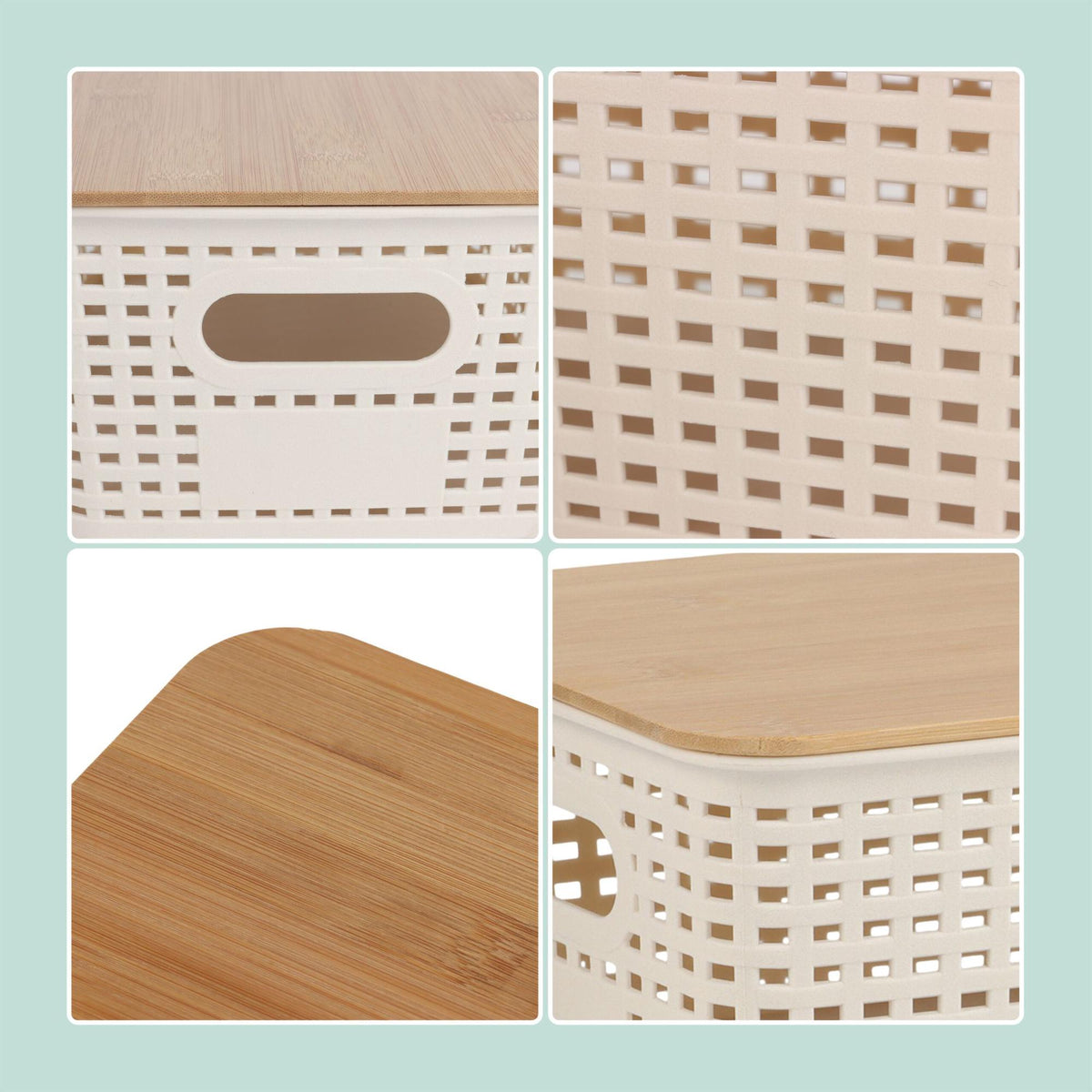 Stackable Storage Box Set with Bamboo Lid, Perforated Design
