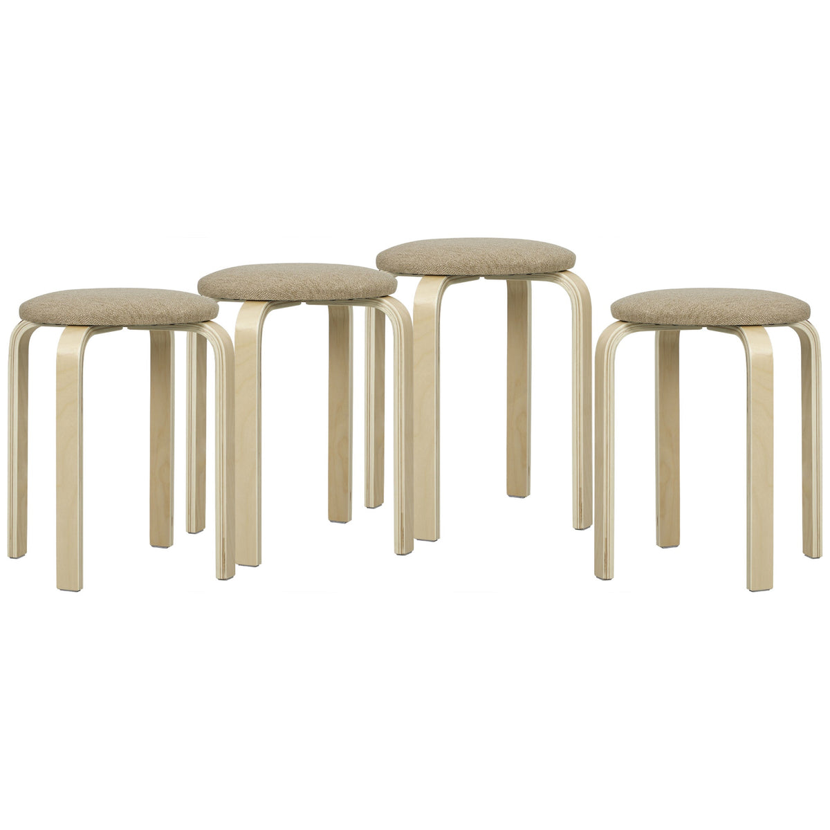 Stackable Upholstered Stools, Set of 4, Khaki, Birch Legs