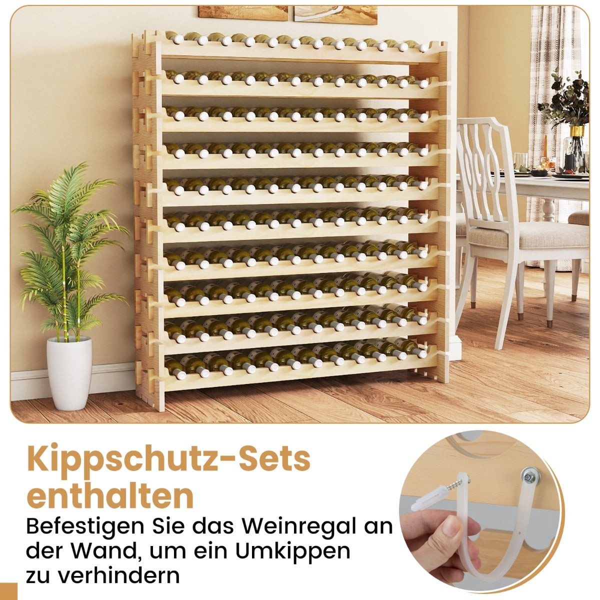 Stackable Wooden Wine Rack for 120 Bottles, 10-Tier