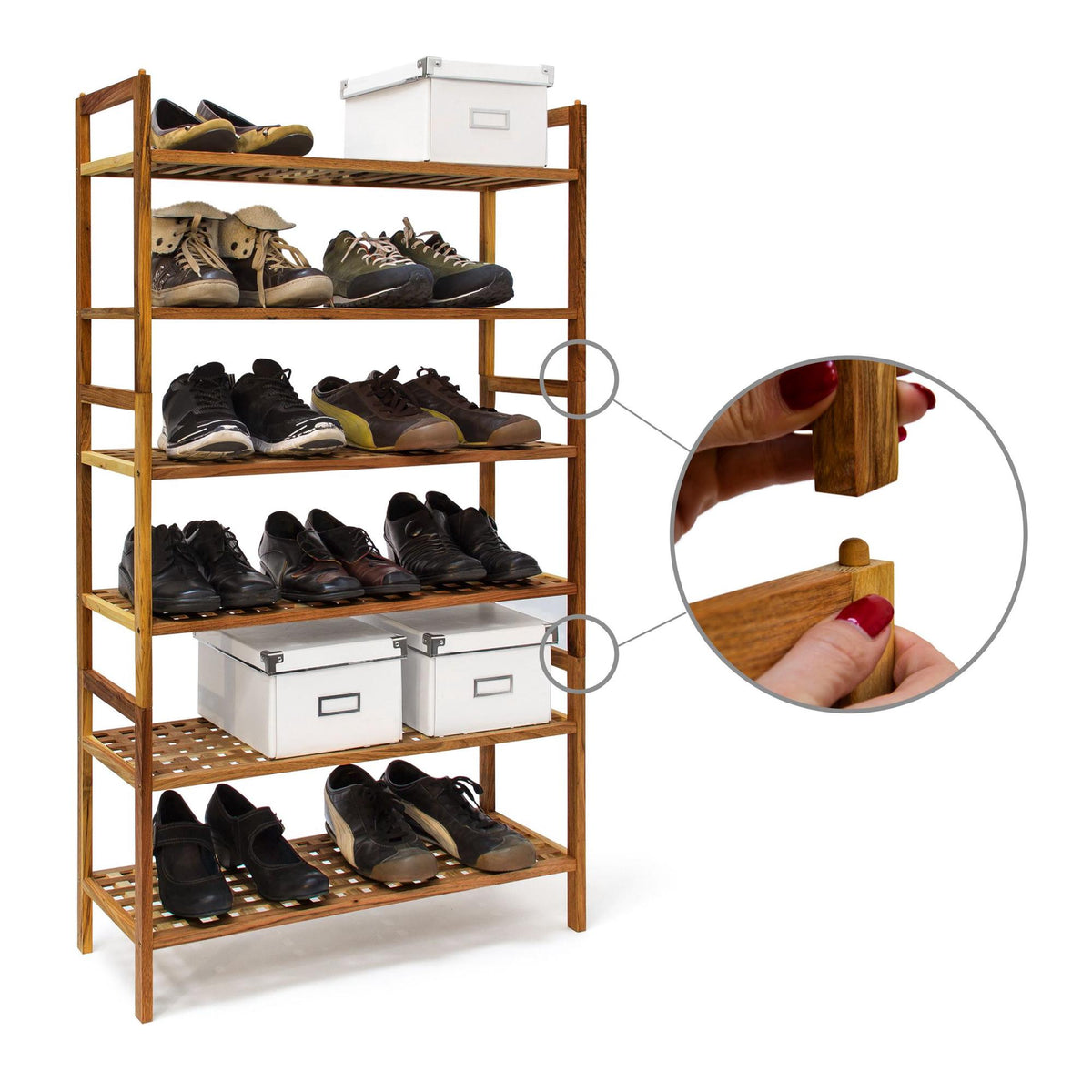 Stackable shoe shelf in walnut wood