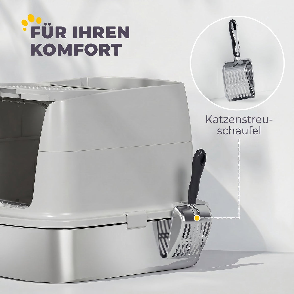 Stainless Steel Enclosed Cat Litter Box, Scoop Included