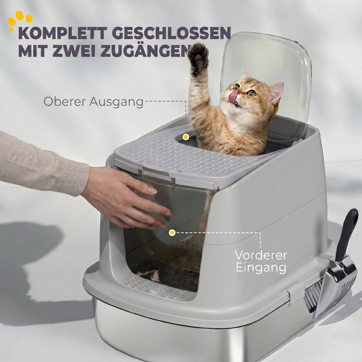 Stainless Steel Enclosed Cat Litter Box, Scoop Included