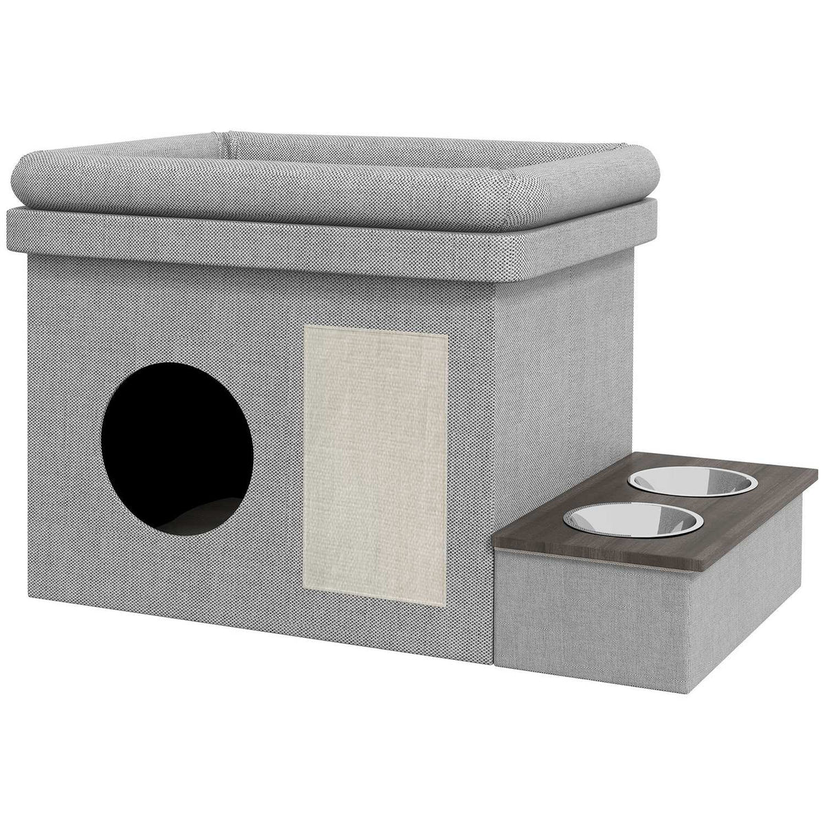 Stainless Steel Feeding Bowl Set Of 2 Bowls Cats Dogs Up To 8Kg Polyester 78X48X49.5Cm Gray