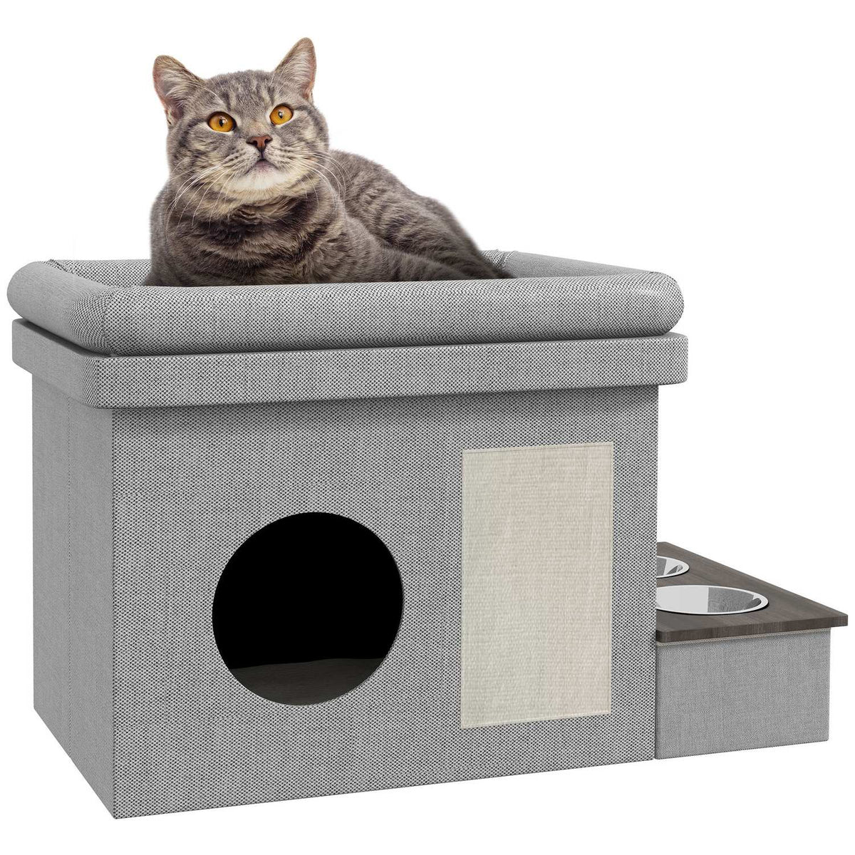Stainless Steel Feeding Bowl Set Of 2 Bowls Cats Dogs Up To 8Kg Polyester 78X48X49.5Cm Gray