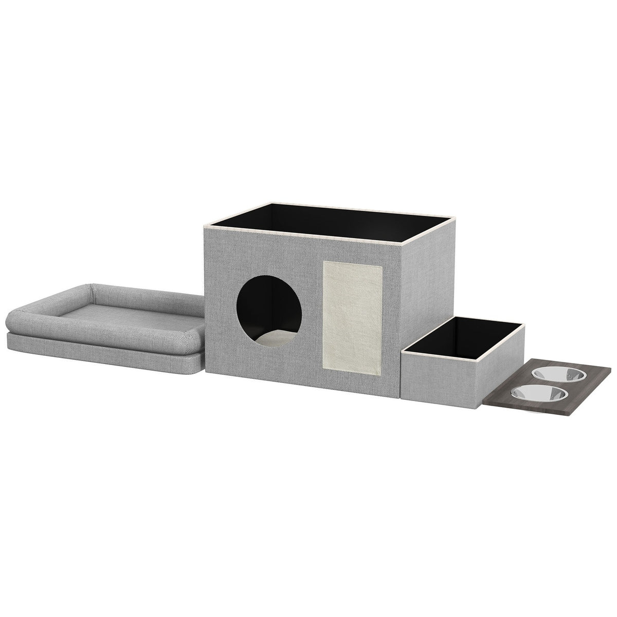 Stainless Steel Feeding Bowl Set Of 2 Bowls Cats Dogs Up To 8Kg Polyester 78X48X49.5Cm Gray