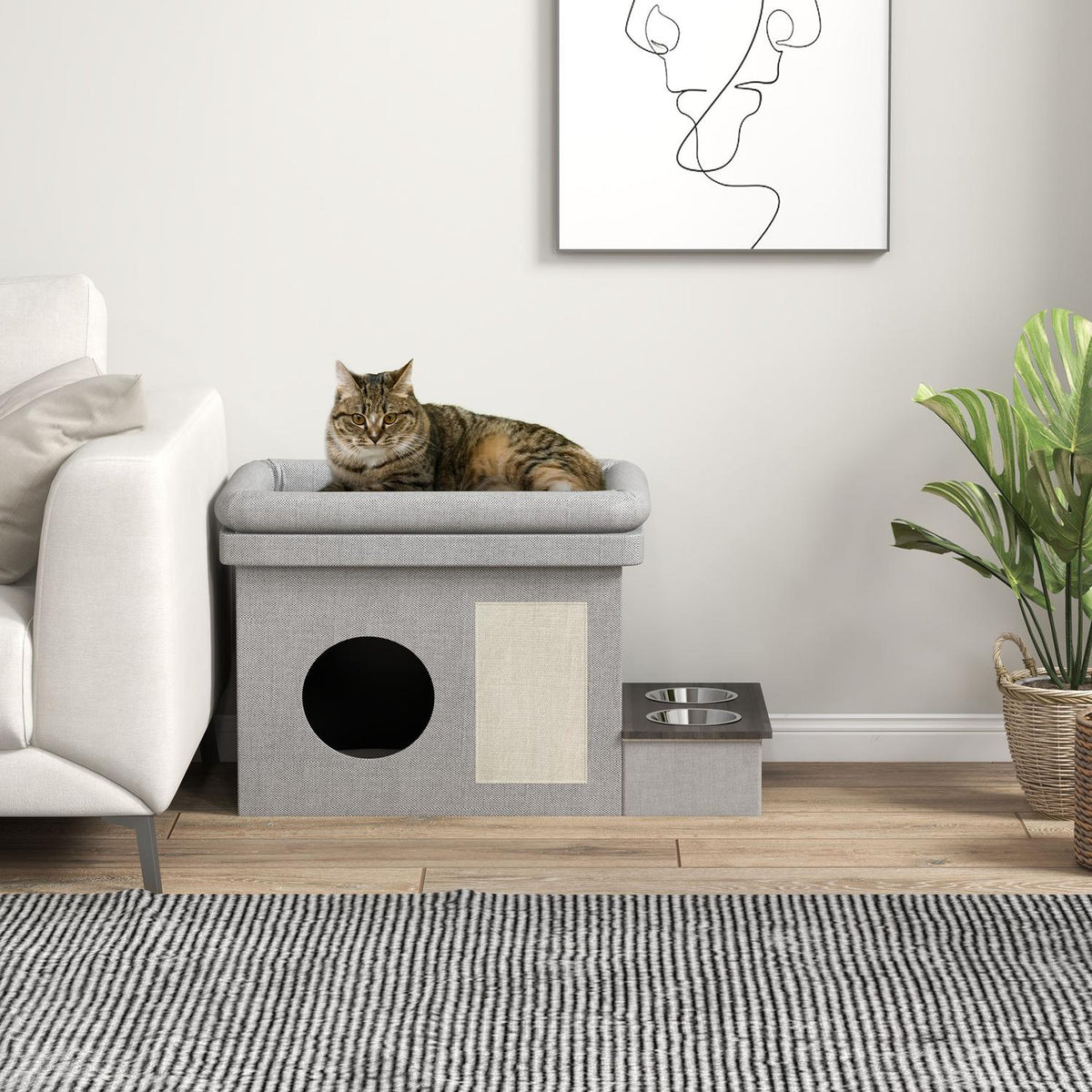 Stainless Steel Feeding Bowl Set Of 2 Bowls Cats Dogs Up To 8Kg Polyester 78X48X49.5Cm Gray