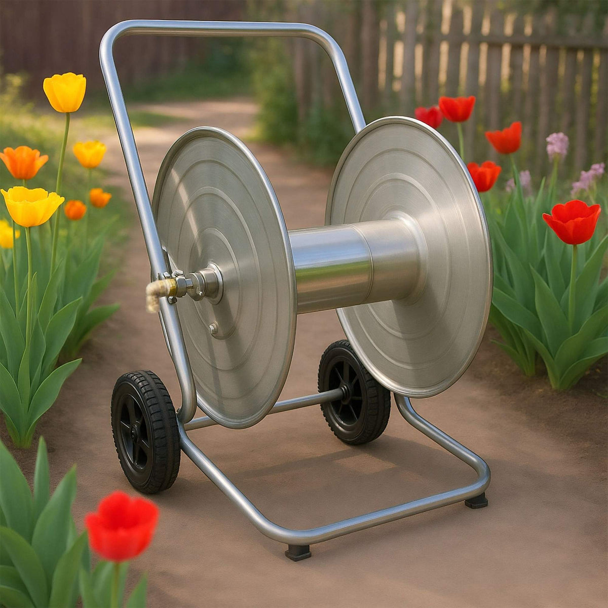 Stainless Steel Garden Hose Cart, 200m Capacity