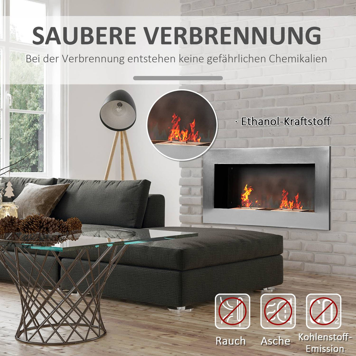 Stainless Steel Gel Fireplace Ethanol Fireplace Bioethanol Fireplace Wall Fireplace Silver 110 X 54 X 14 Cm