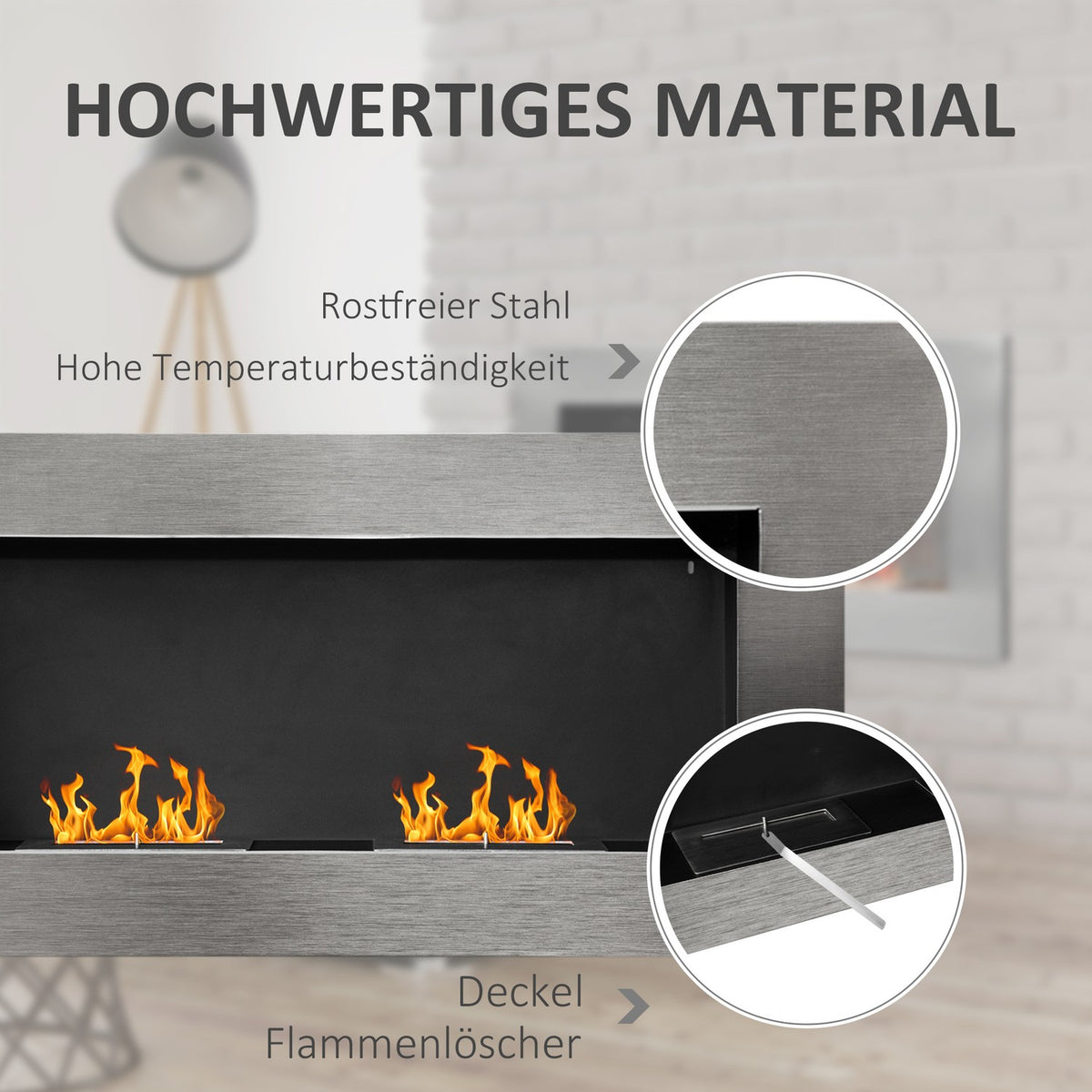 Stainless Steel Gel Fireplace Ethanol Fireplace Bioethanol Fireplace Wall Fireplace Silver 110 X 54 X 14 Cm