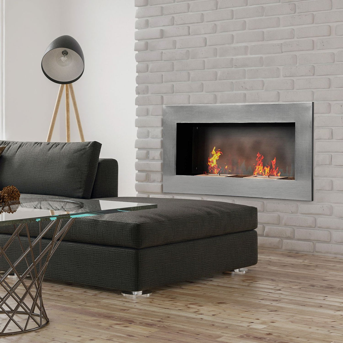 Stainless Steel Gel Fireplace Ethanol Fireplace Bioethanol Fireplace Wall Fireplace Silver 110 X 54 X 14 Cm