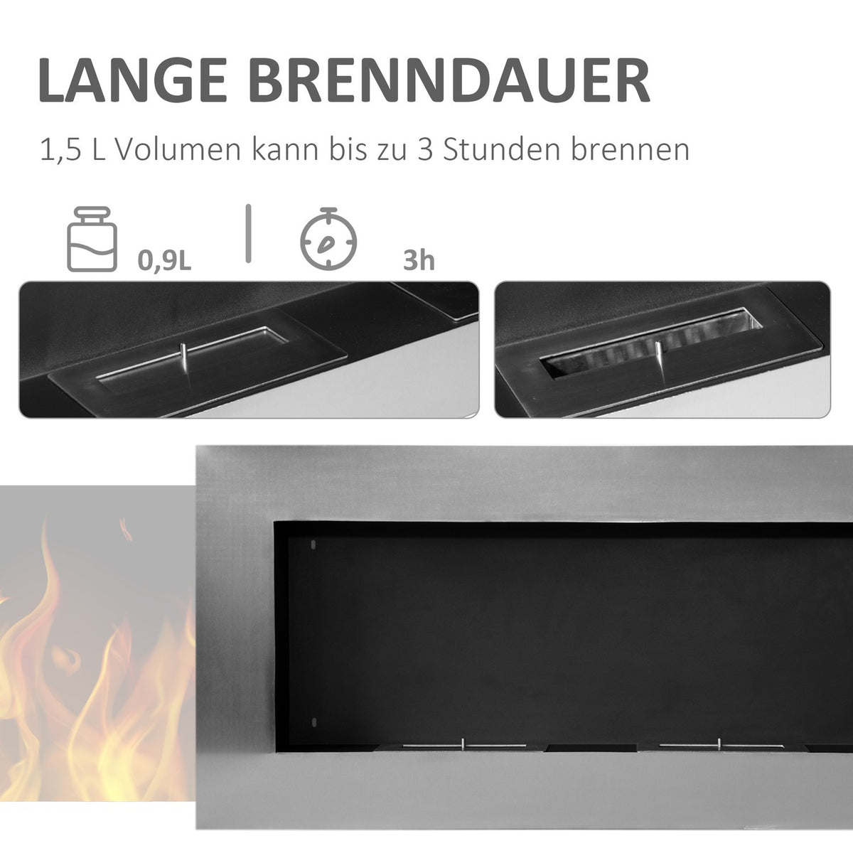 Stainless Steel Gel Fireplace Ethanol Fireplace Bioethanol Fireplace Wall Fireplace Silver 110 X 54 X 14 Cm