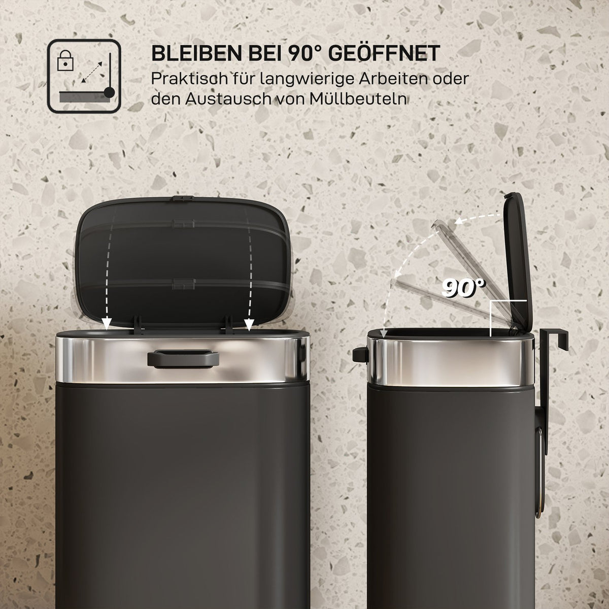 Stainless Steel Kitchen Trash Can, Removable Inner Bin, Black