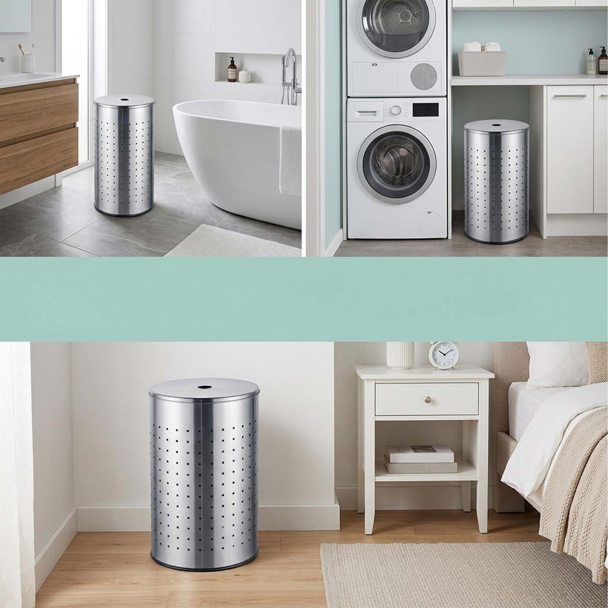Stainless Steel Laundry Bin with Lid, 42 Liters