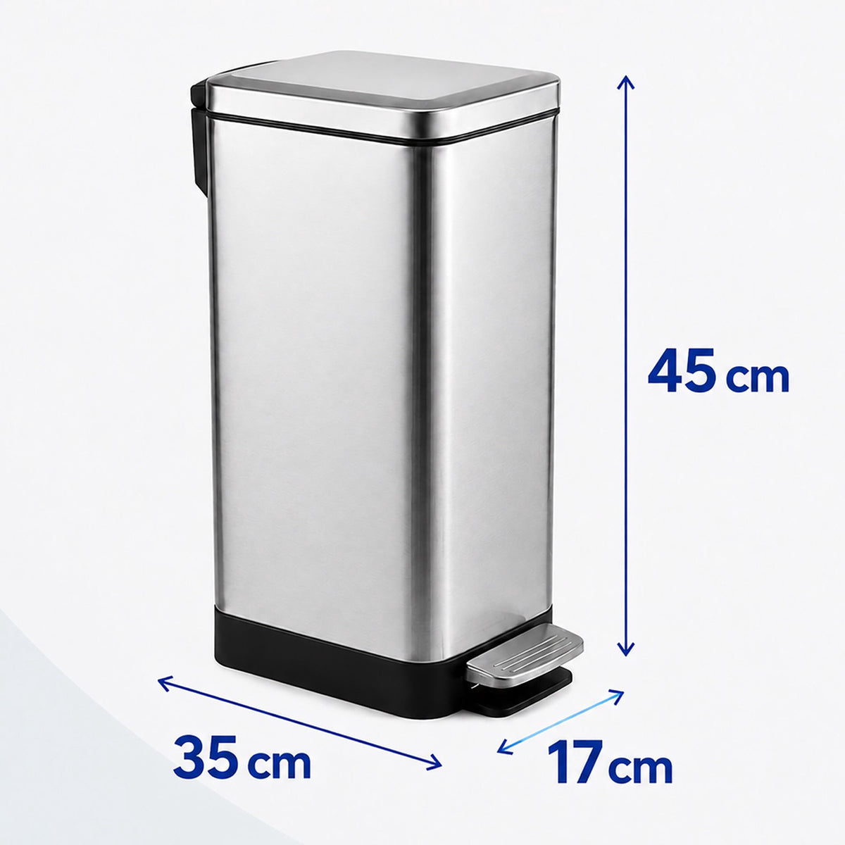 Stainless Steel Pedal Bin, 15L – Soft-Close, Slim Design