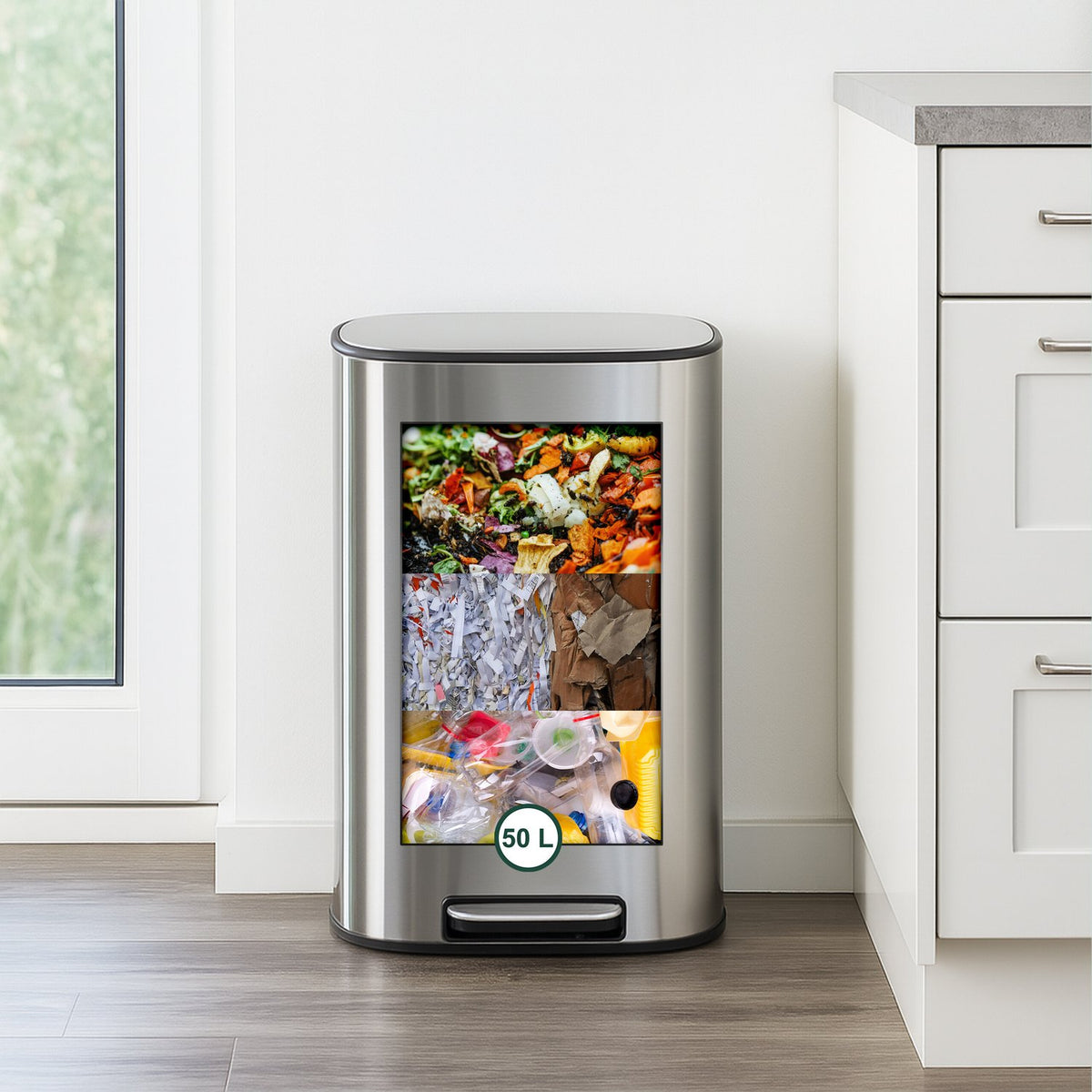 Stainless Steel Pedal Bin, 50L, Soft-Close Lid
