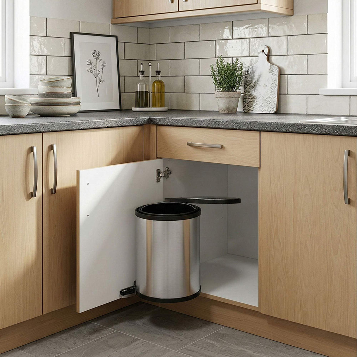 Stainless Steel Swivel Kitchen Waste Bin, 14L Capacity